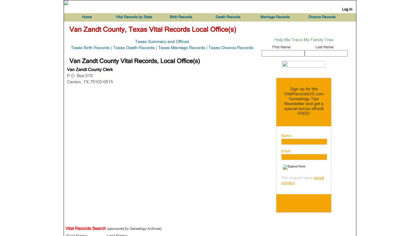 Van Zandt County, Texas Vital Records Local Office(s) - Vital Records US
